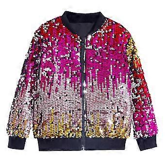AWZXDE Mädchen Paillettenjacke in Unifarbe mit Reißverschluss, langen Ärmeln, Glitzer, Kinderjacke, Mädchenmode für Weihnachten und Feiertage
