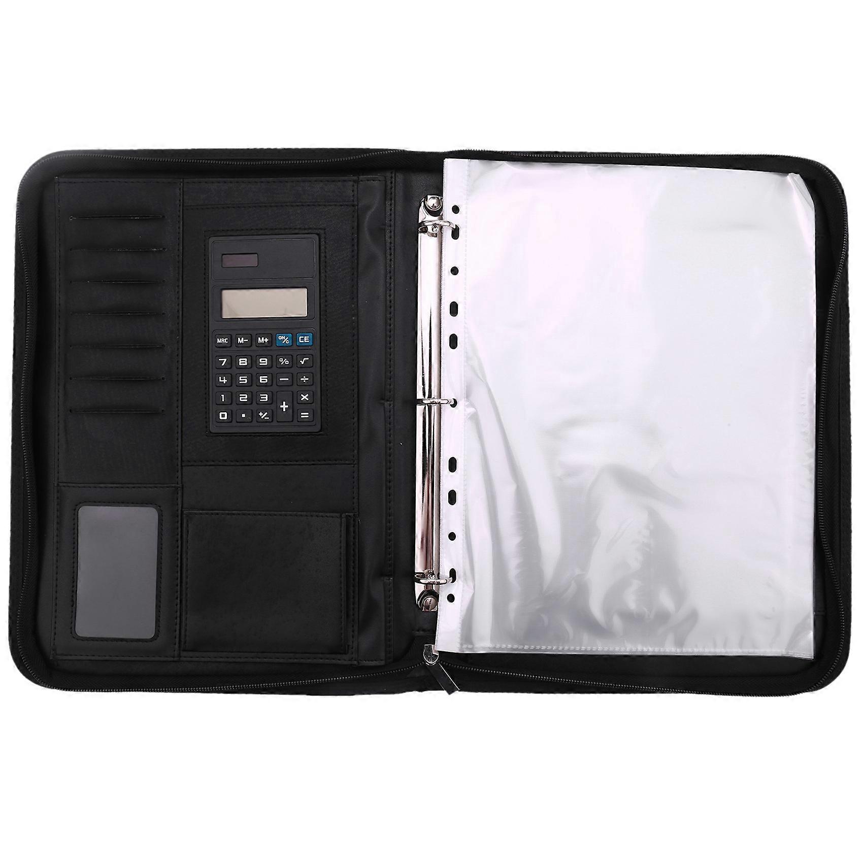 Black Zipper Business Manager Folder A4 Folder Pu Leather Multi-Function Folder Office Supplies Bus