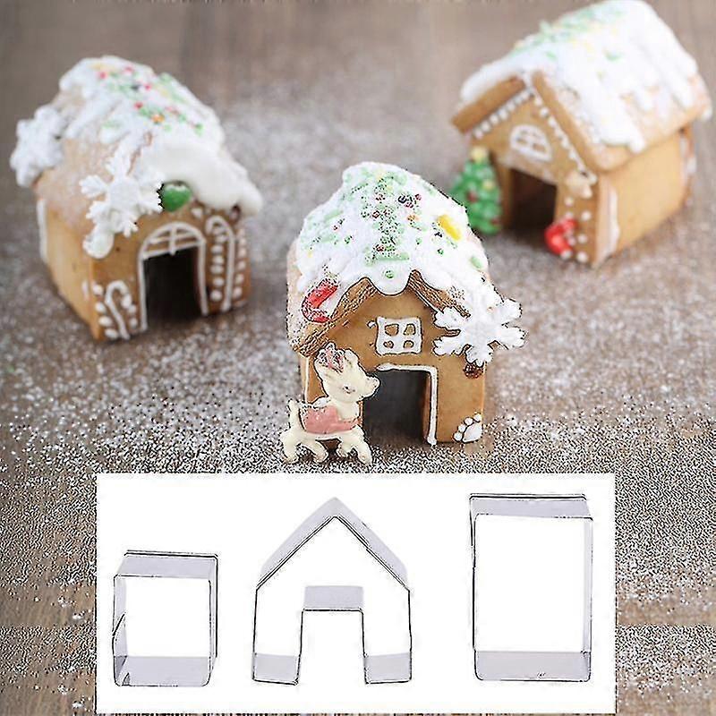 Mini pepperkakehus Cookie Cutter Set 3 stk rustfritt stål kjeks