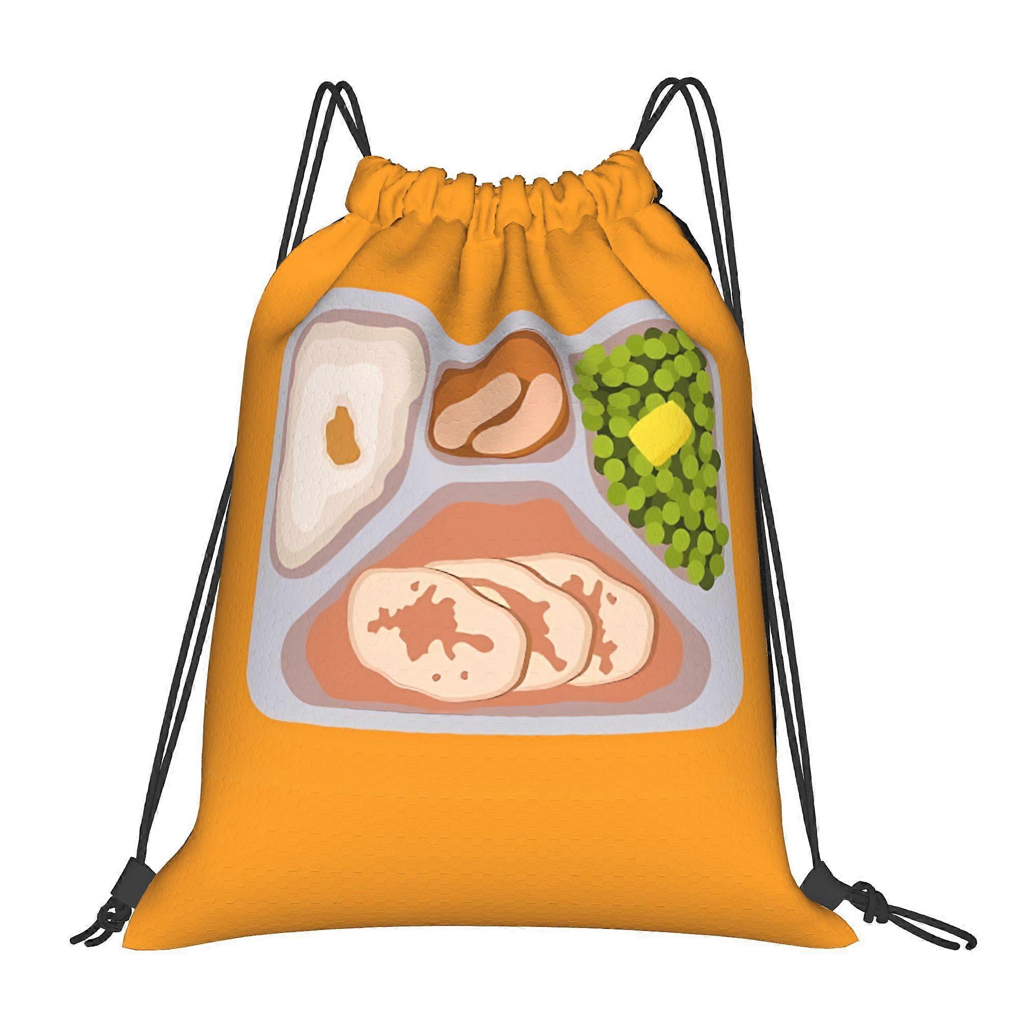 1pc Frozen TV Dinner Turkey in Gravy | Polyester Drawstring Bag with Slip Pocket, Mixed Color Stripes, Embellishment-Gqazw