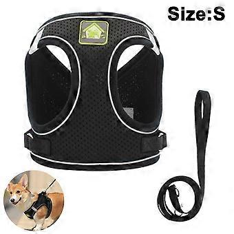 2 Packs Dog Harness Step-in Breathable Puppy Cat Dog Vest Harnesses Vest-style Dog Traction Rope Reflective-Black s