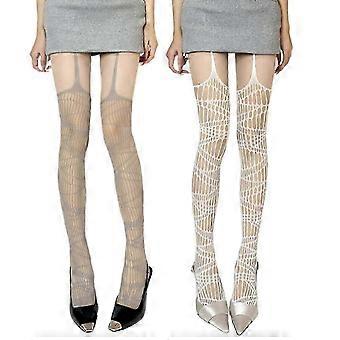 Sexy Fishnet Thigh High Stockings with Garter Belt Open Crotch Pantyhose Qd