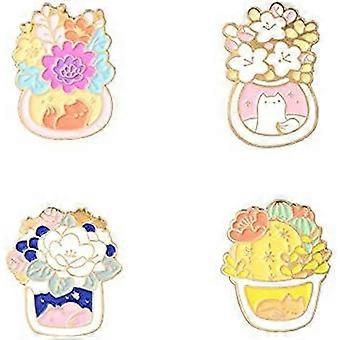 Conjunto de Broches de Esmalte de Cacto de Flor de Desenho Animado Plantas Suculentas Acessórios de Lapela para Mochilas Chapéus Bolsas para Presente - -