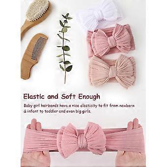 3 Pcs Handmade Baby Girls Bows Headbands Soft Stretchy Nylon Hair Bands with Bows for Newborn Infant Toddlers Hair Accessories