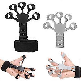 svart och grå fingerförstärkare-2PCS Hand Grip Strengthener, Grip Strength Trainer, 6 Resistent Level Finger Exerciser & Hand Strengthener, Finger Flexion