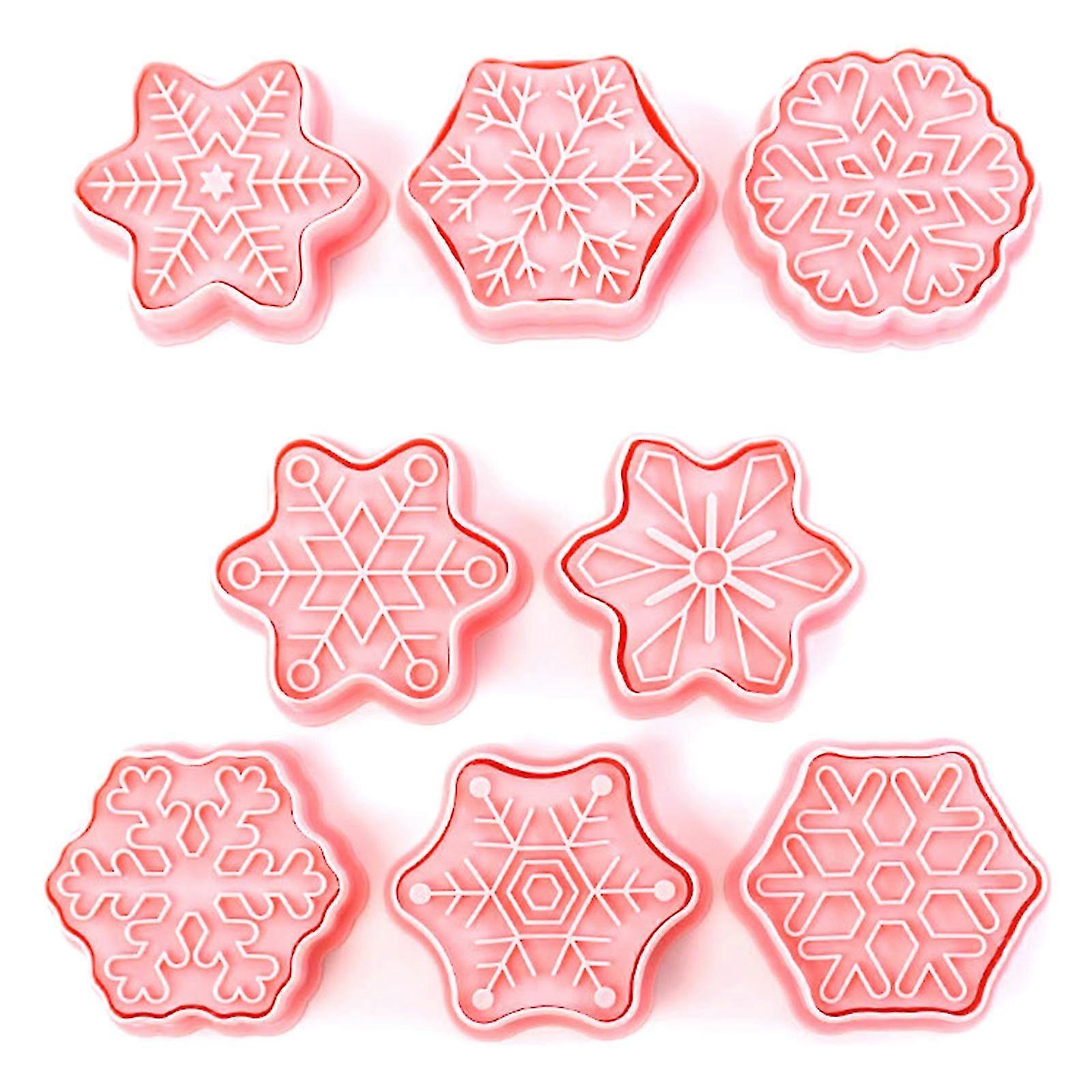 8 Pcs/set Cookie Cutters Plastic 3D Snowflake Shape Pressable Biscuit Mold