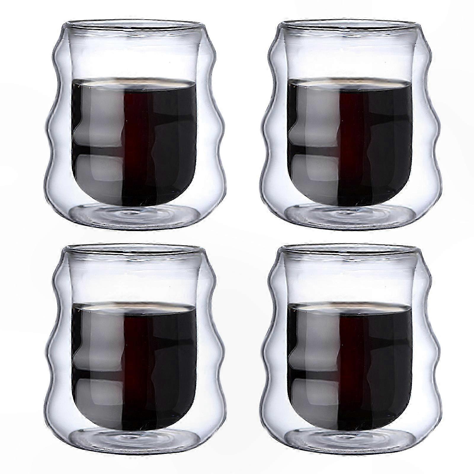 Double Layer Cloud Pattern Glass Cups, Set of 4