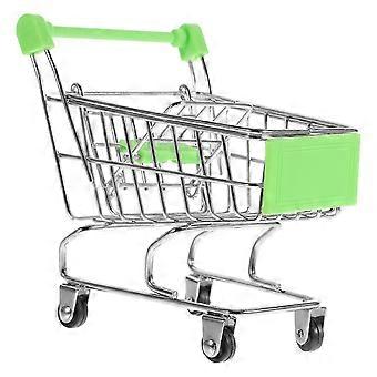 Mini Shopping Cart for Kids and Adults Iron Plastic Handcart 12x11.5x8.5cm Green Storage Basket for Kitchen Office Bedroom Decorative Play Toy
