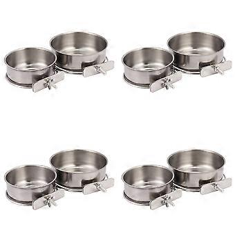 8-Pack Bird Parrot Feeding Cups with Clamp Stainless Steel Food Water Bowls Dish Feeder for Cockatiel, Conure