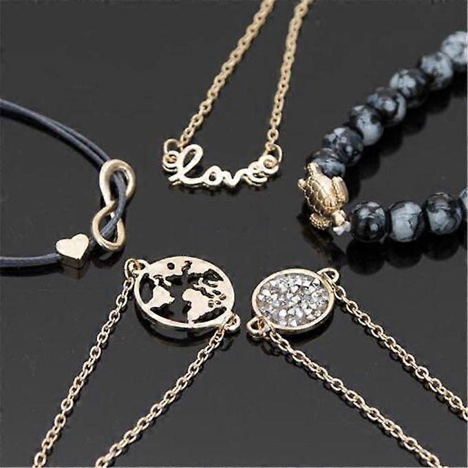 Turtle Geometric Map Heart Bracelet 5PCS Set