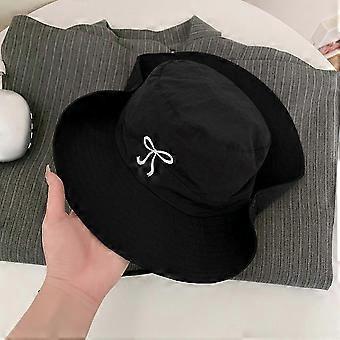 Koreanischer Damen-Bucket-Hat mit Schleifenstickerei, wasserdicht, breite Krempe, Y2K-Stil