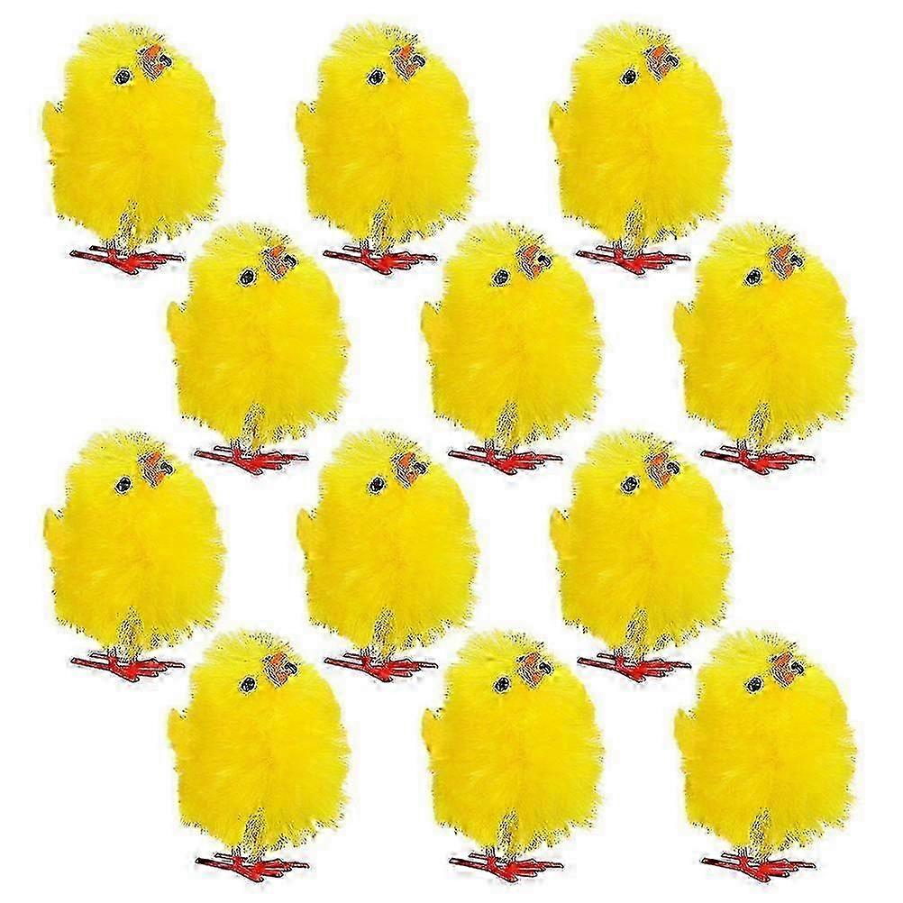 Easter Ornament 12Pcs Miniature Chenille Easter Chicks Figurines compatible with Party