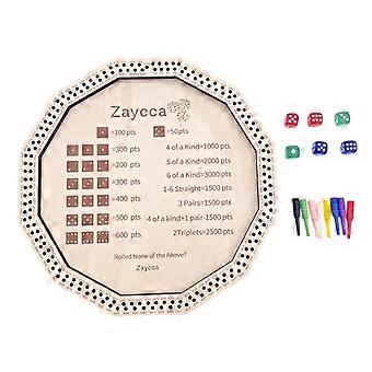 Wooden Farkle Dice Tray with 6 Dice and 8 Colorful Pegs, Tabletop Game