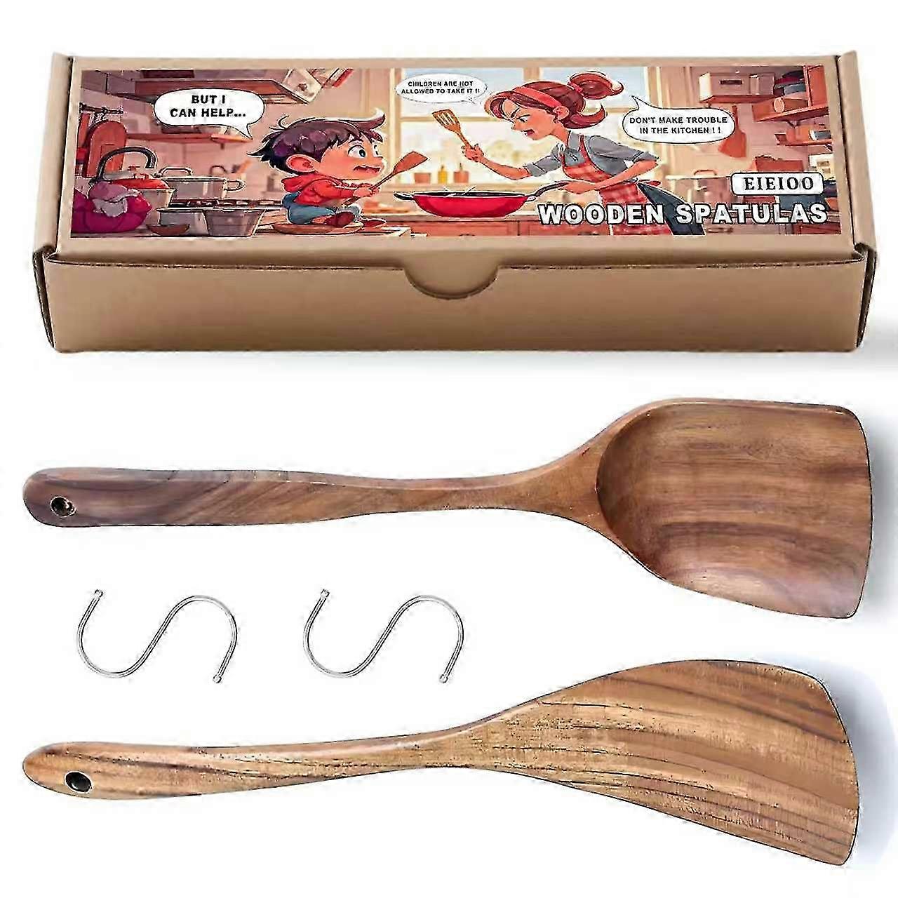Nonstick Safe Teak Wok & Turner Set
