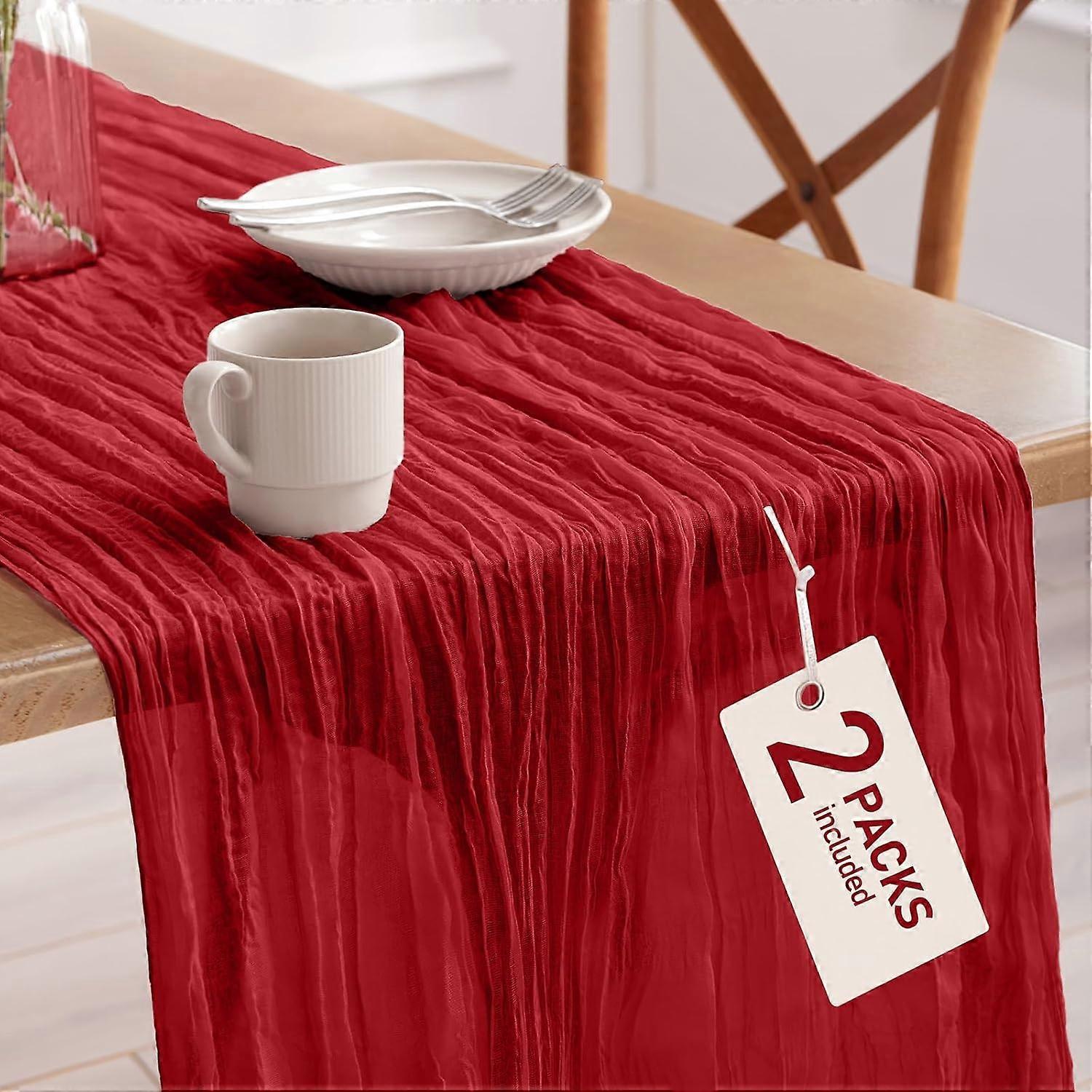 2 Pack Cheesecloth Table Runner 120 Inch Red