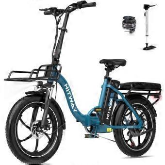 HITWAY elektrische fiets 20 inch opvouwbaar blauw, 36V 15,6Ah verwijderbare accu, 250W motor, 7 versnellingen, app, voordrager