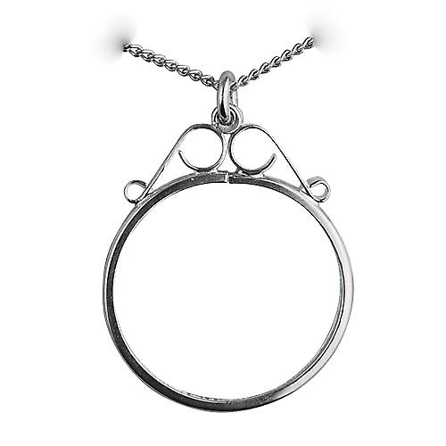 Silver 31x25mm one Bob or one shilling coin mount with 2 scrolls Pendant with a curb Chain 20 inches