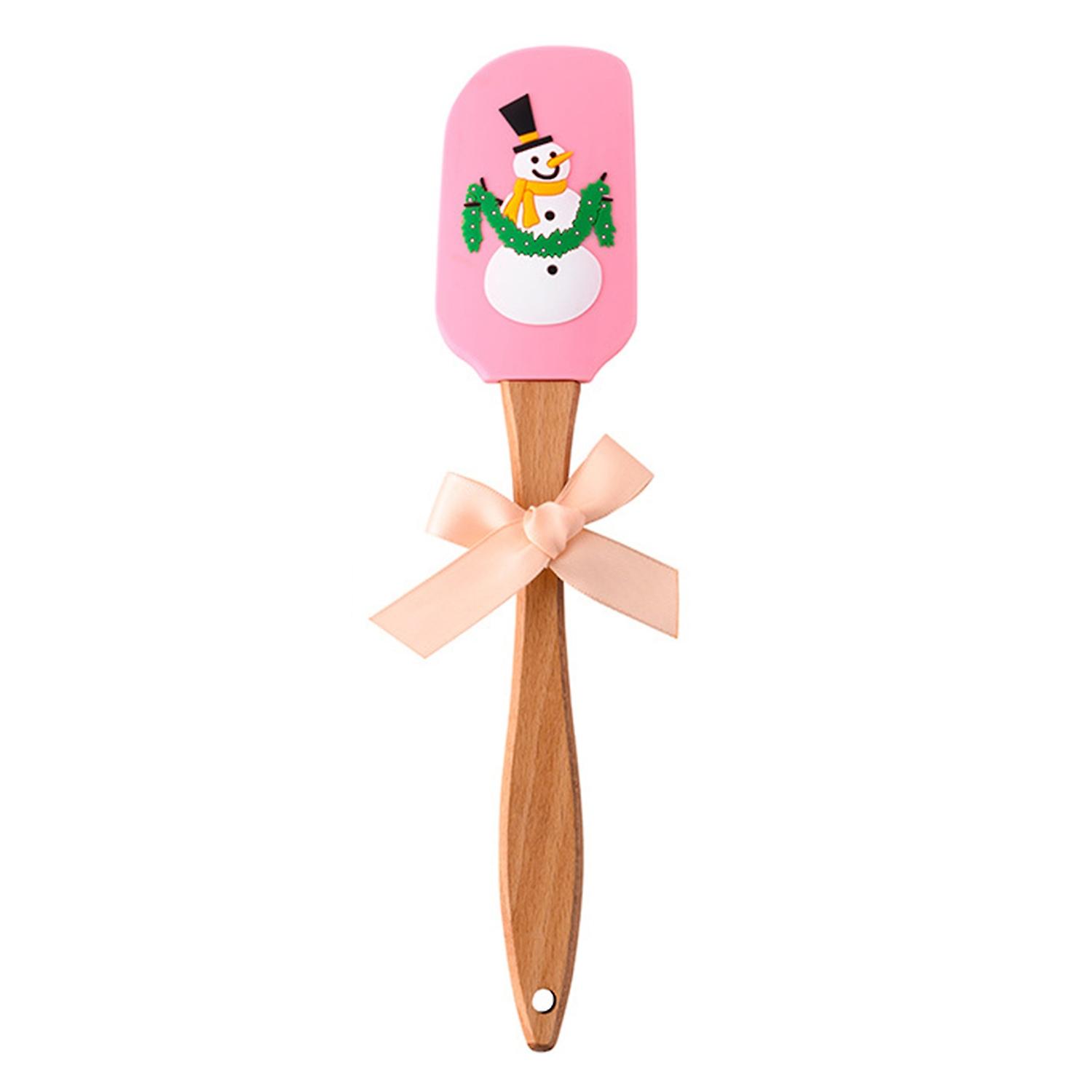 OuZhan Silicone Butter Spatula Christmas Pattern Wood Handle Kitchen Baking Tool Gift