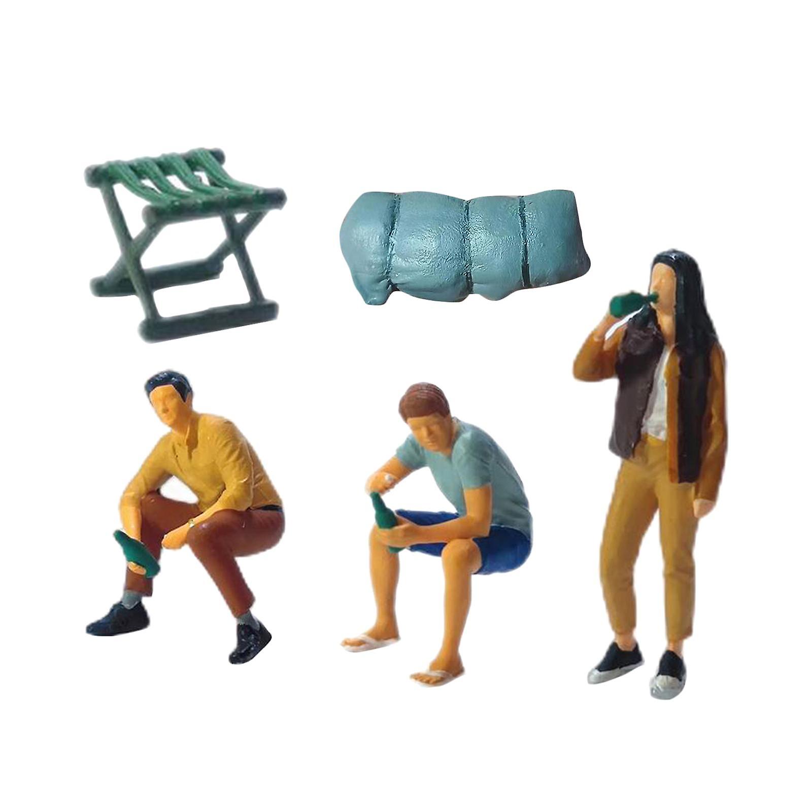 5 Pieces 1:64 Scale Tiny BBQ People Set Train Railway Hand Painted Figurines Style B