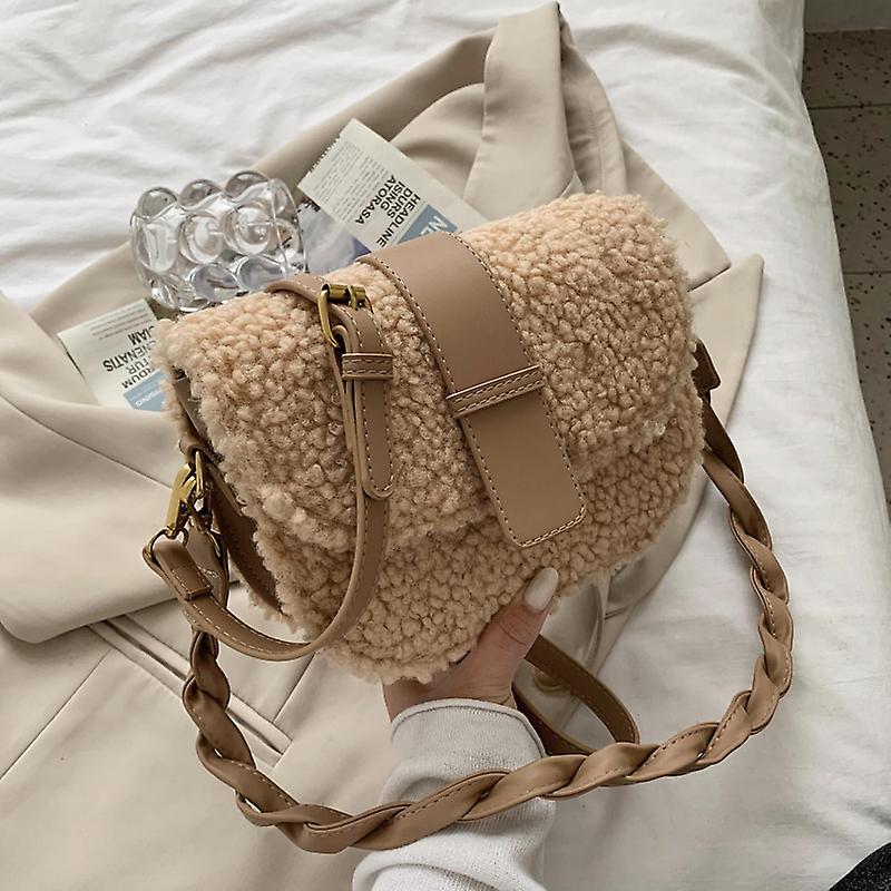Handbag Winter Women's Shoulder Bag Messenger Weave Strap Saddle Armpit Bag High-quality Plush Fur Bag Women's Handbag Designer