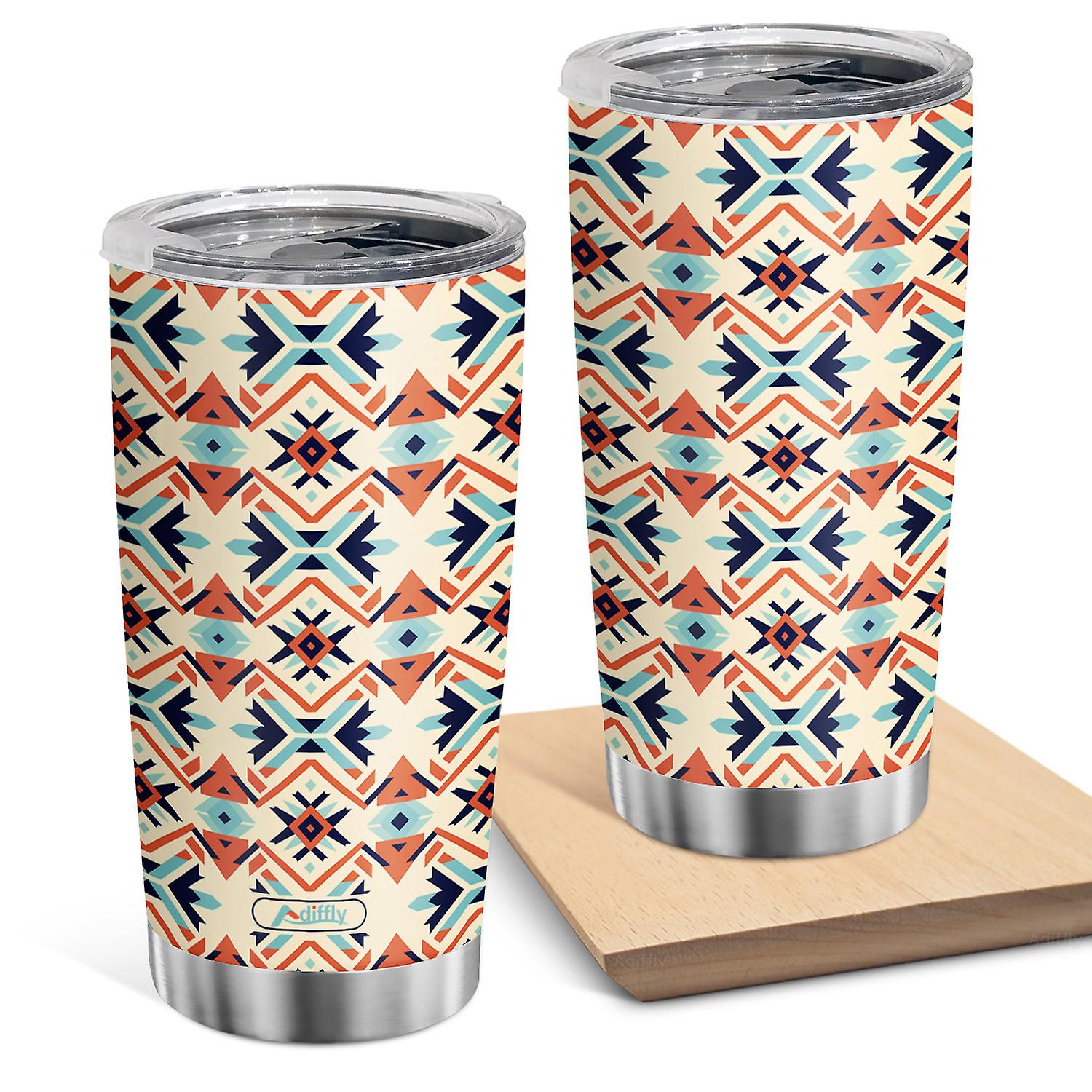 Oasisdream Orange och blå tumlare med abstrakt mönster Tryckt dubbelväggig kopp i rostfritt stål för kaffe