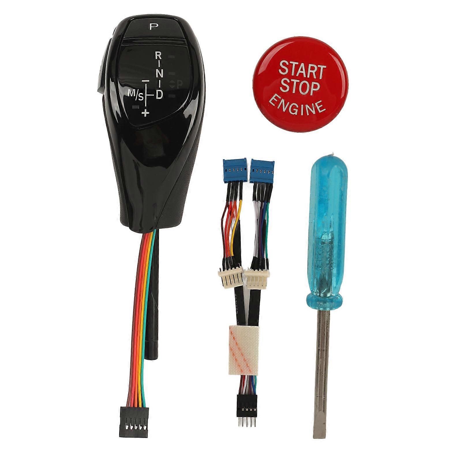 LED Gear Shift Knob Thumb Type Shifter Lever Head Retrofit Kit with One Click Start Button for X3 E83 2004 to 2010 Glossy Black