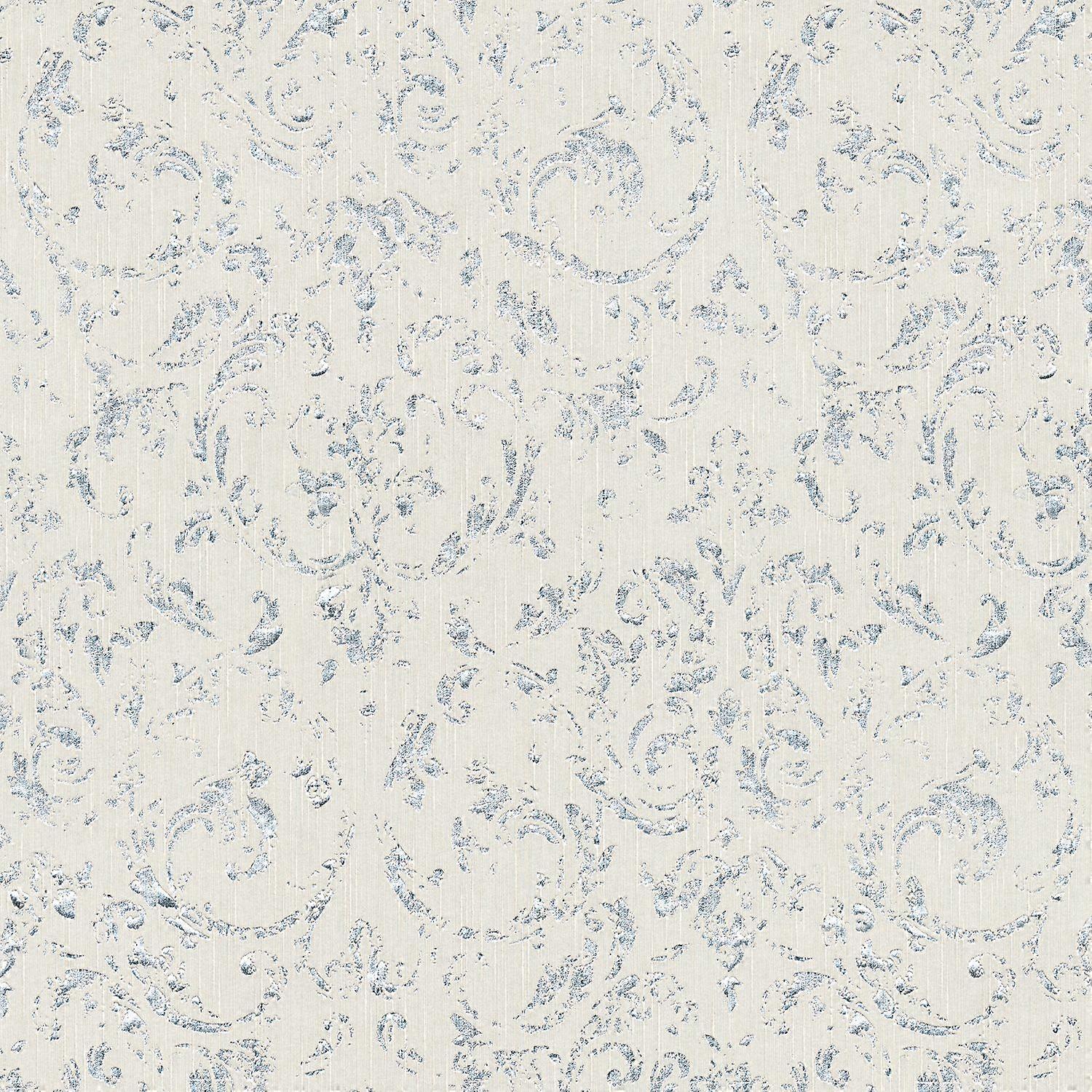 Barok behang Profhome 306601-GU textiel behang gestructureerd in barok stijl glanzend grijs zilver 5,33 m2