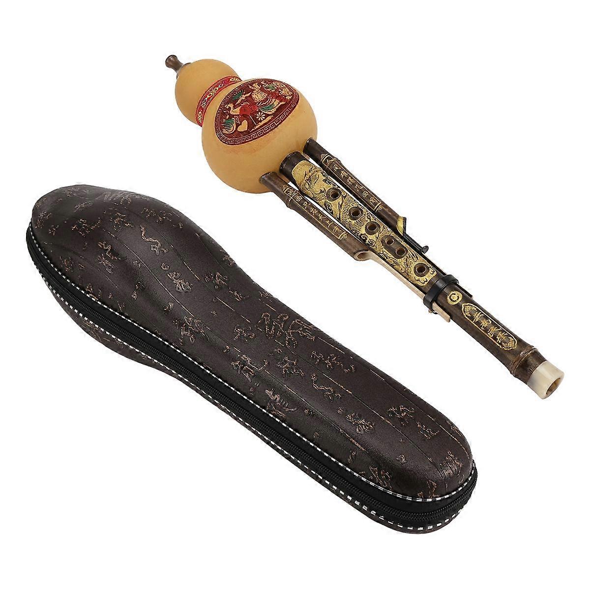Handmade Bamboo Gourd Cucurbit Flute Instrument Key of C with Case for Beginner Music Lovers