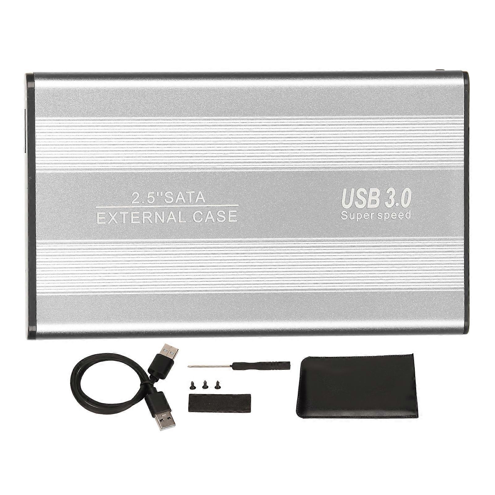 USB3.0 HDD Enclosure 2.5in 5Gbps Ultra Thin Lightweight HDD Enclosure Adapter for Laptop Computers for WIN 7 for WIN 10 Silver