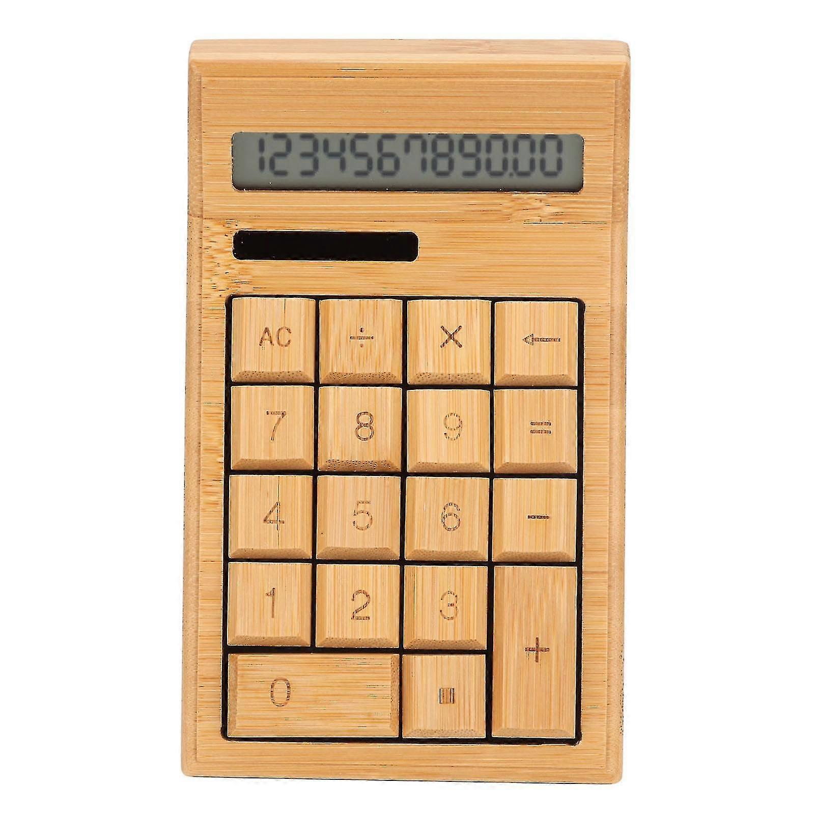 Solar Bamboo Desktop Calculator with Dual Power and 12 Digit LCD Display for Students