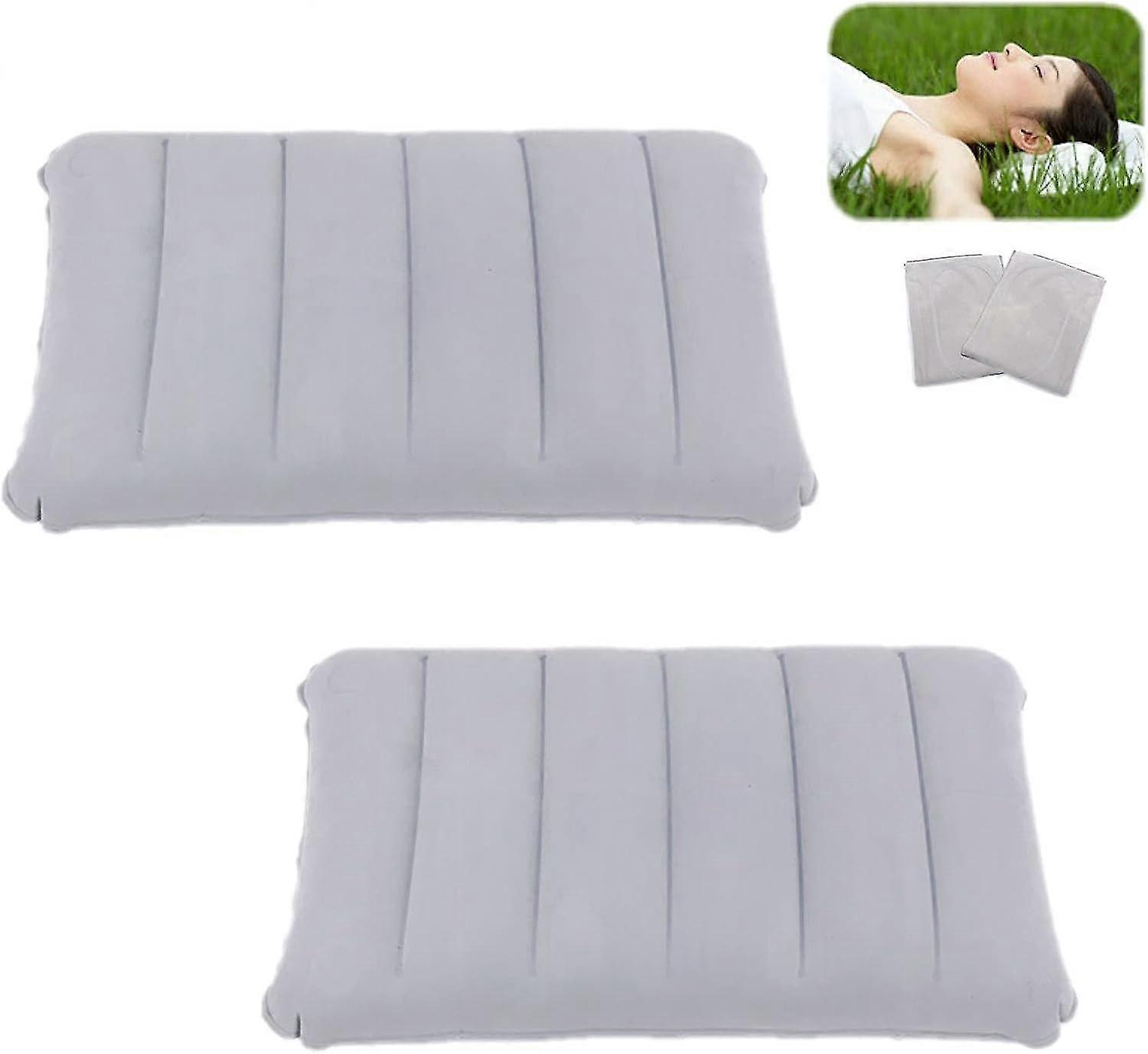 Set of 2 Inflatable Travel Pillows for Office, Weekend, Excursion, Tent Sheets (Light Grey)