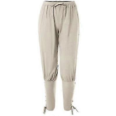 Men's Medieval Pirate Trousers - Viking Renaissance Pants With Drawstring Waist & Ankle Straps For Cosplay