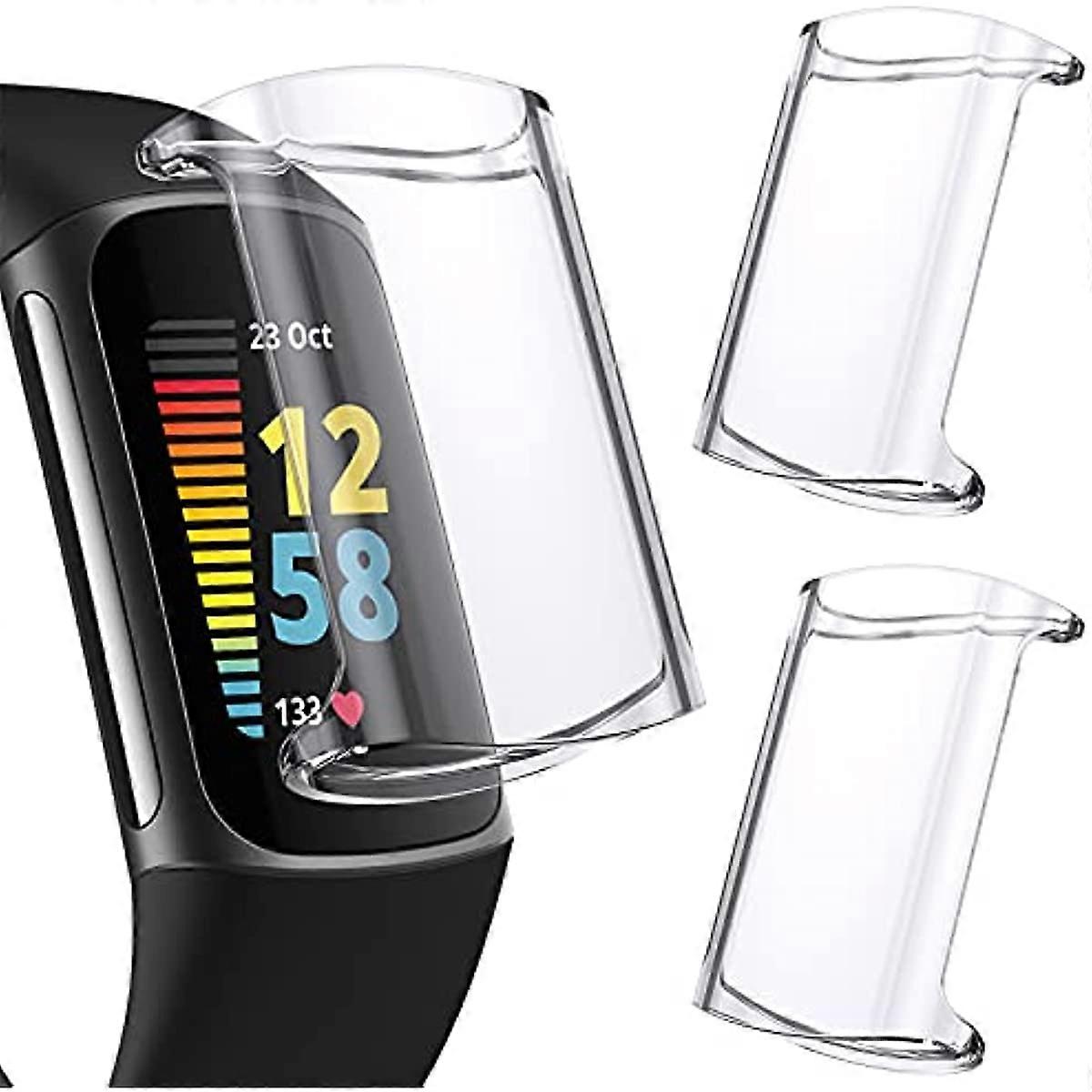 2 Pack Screen Protector Compatible with Fitbit Charge 5  TPU Plated Charge 5 Screen Protector Case Cover Full-Cover Scratch-Proof Protective Bumper Sh