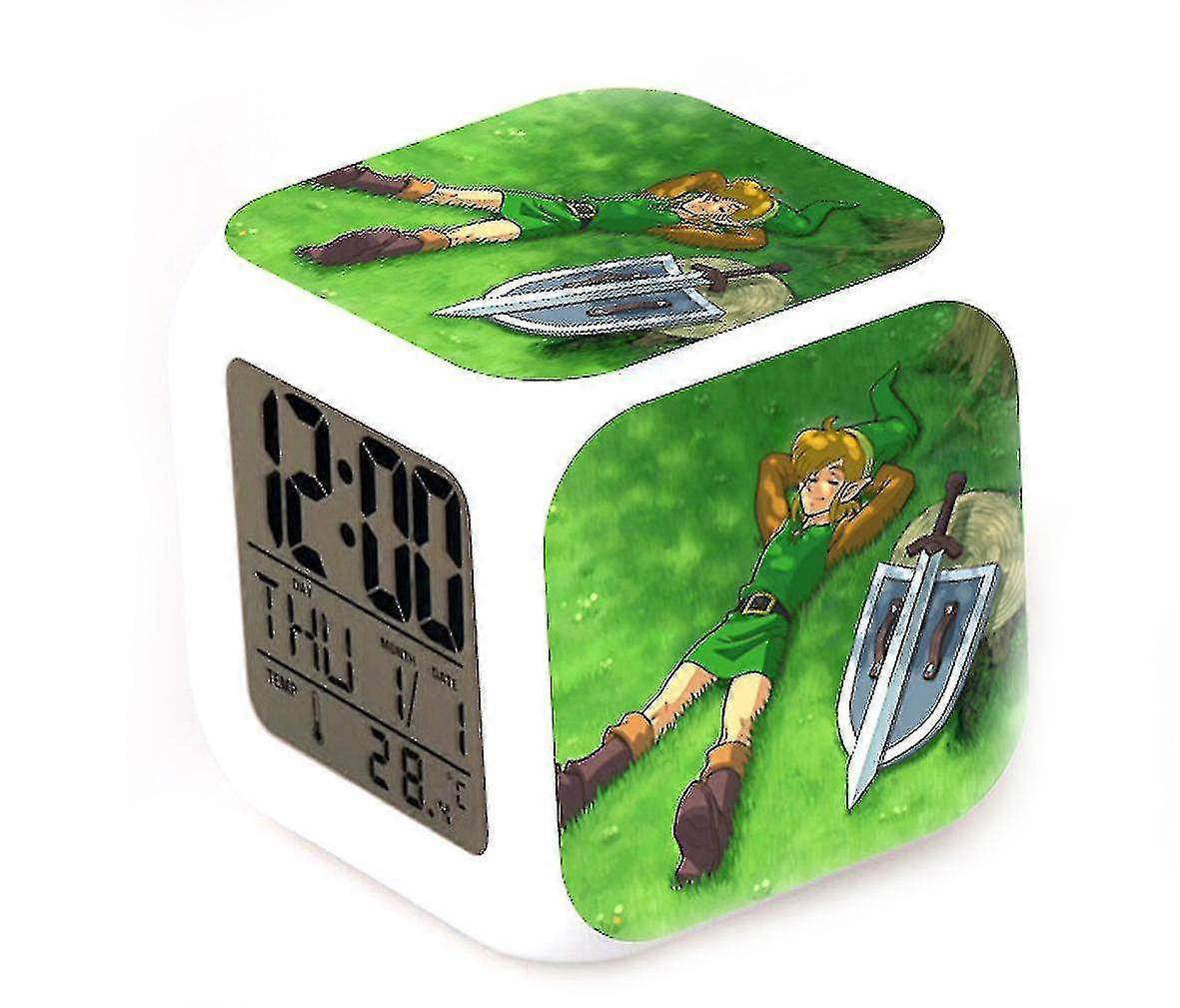 hmwy-zelda legends link thermometer glowing cube alarm clock led colorful color animated