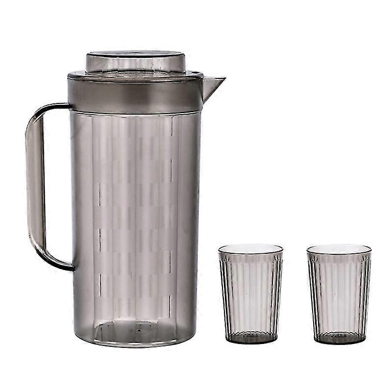 3pcs plastic cold water kettle with cups transparent water pitcher set large capacity tea pot (black, 1 kettle 2 cups)