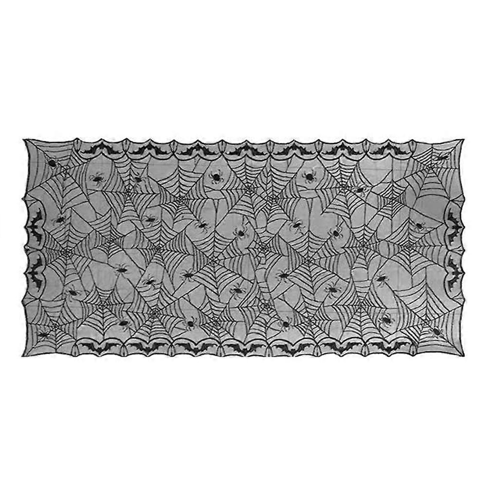  Spooky Holiday Tablecloth in Black Lace with Cobweb Pattern Mantel Scarf