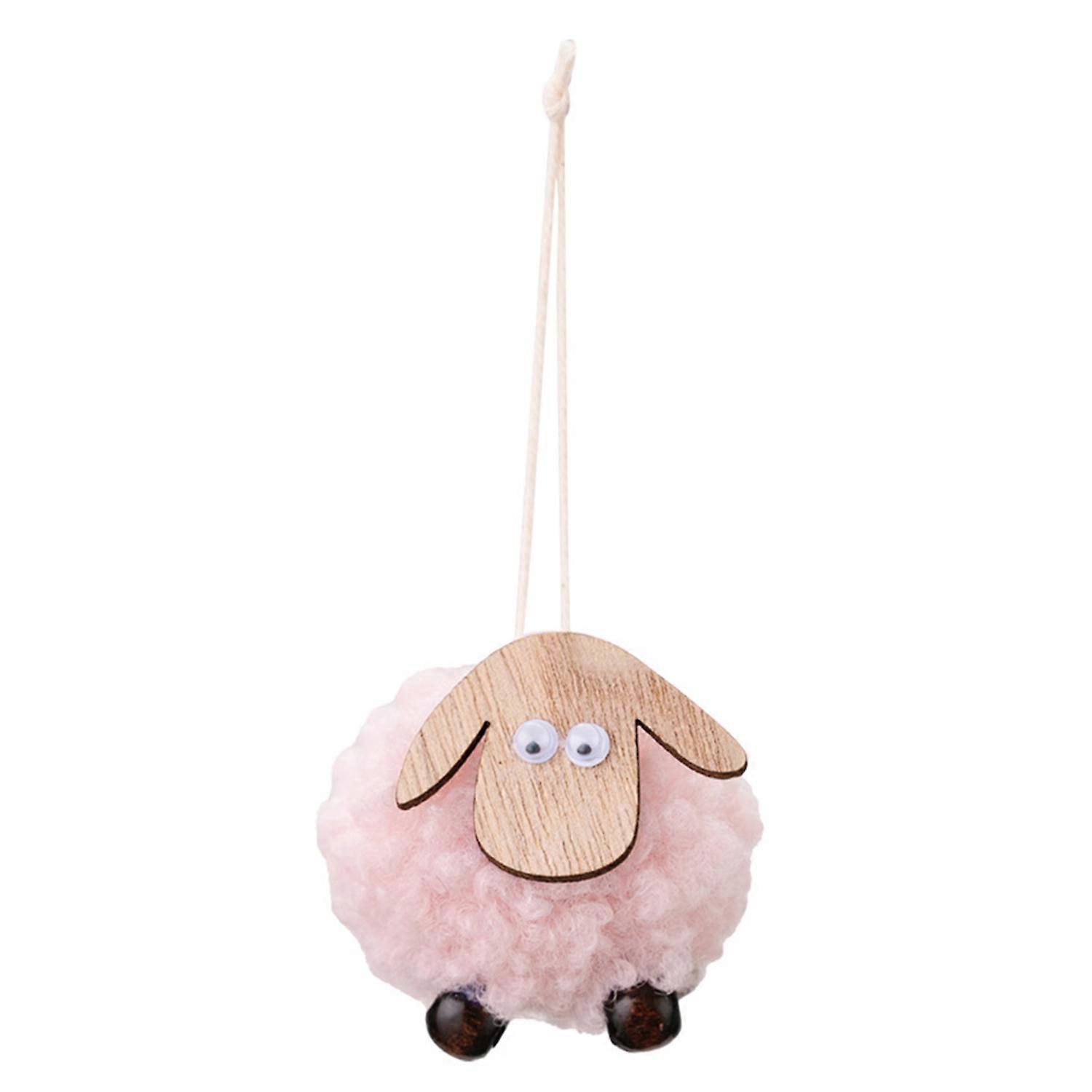 Christmas Tree Pendants Wooden Lamb Sheep Fleece Hanging Ornament Xmas Tree Decoration - Pink