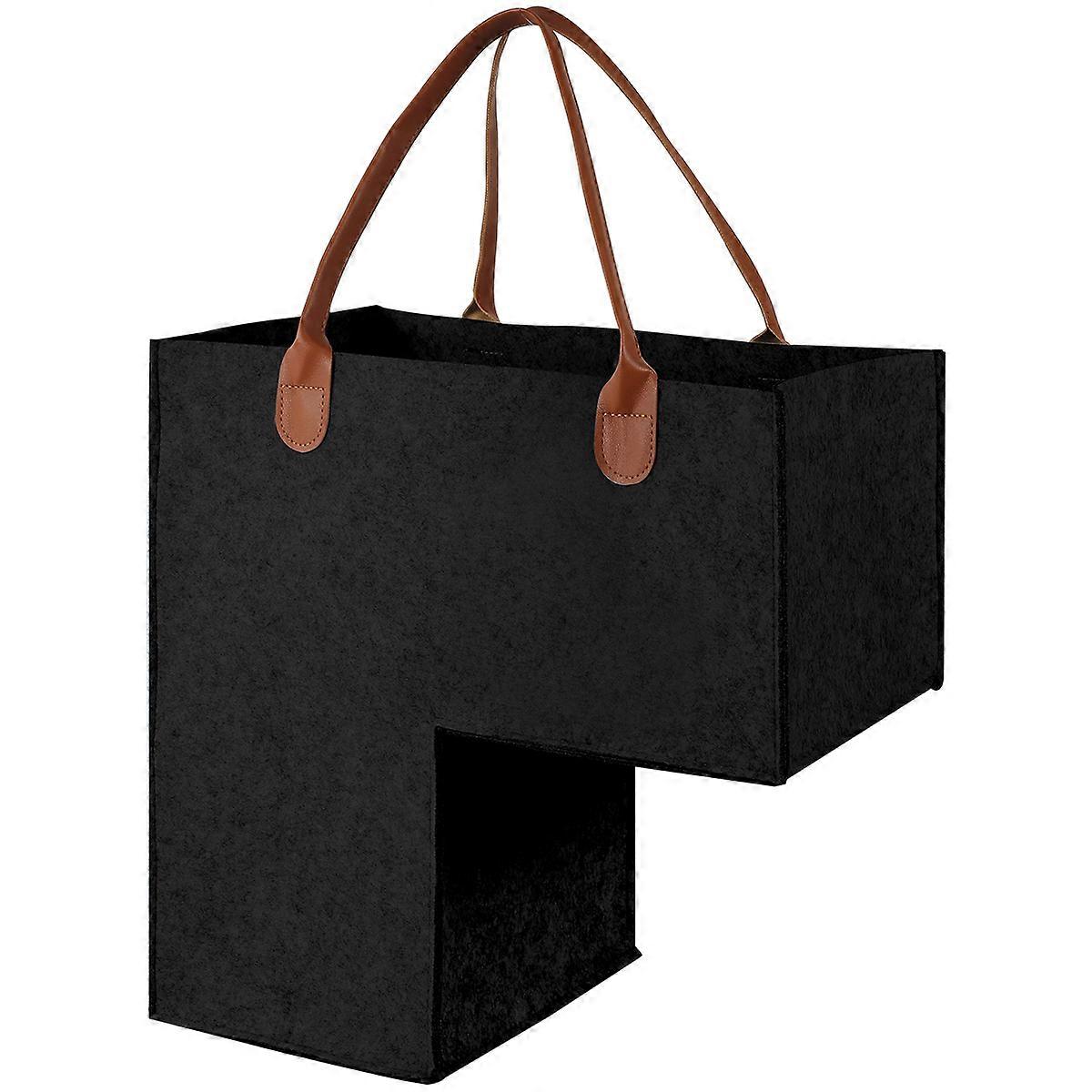 Stair Basket with Leather Handles Felt L-Shape Large Capacity Stair Step Bin Space Saving Staircase Storage Organizer Home