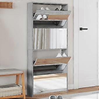 Schuhschrank mit Spiegel 4-lagig grau Sonoma 63x17x134 cm