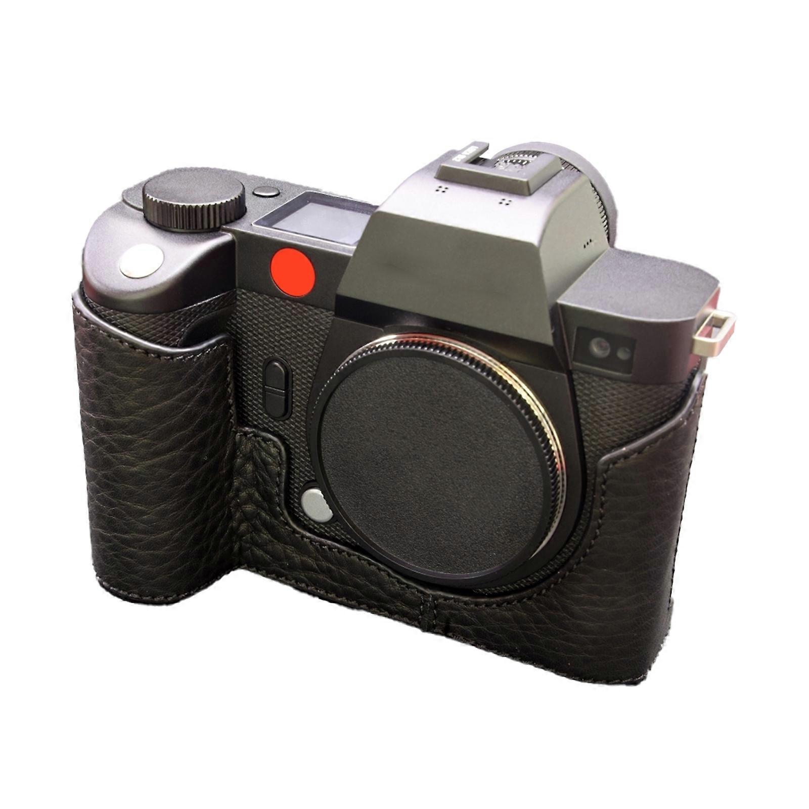 Leica SL2 / SL2-S custodia per fotocamera a metà corpo in vera pelle con scheletro in alluminio - nero / caffè