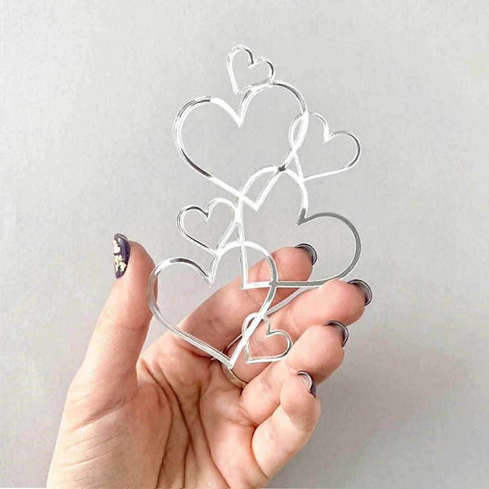100% nou,7 Inima in 1 tort de nunta Topper minimalist gold silver heart cake Toppet1