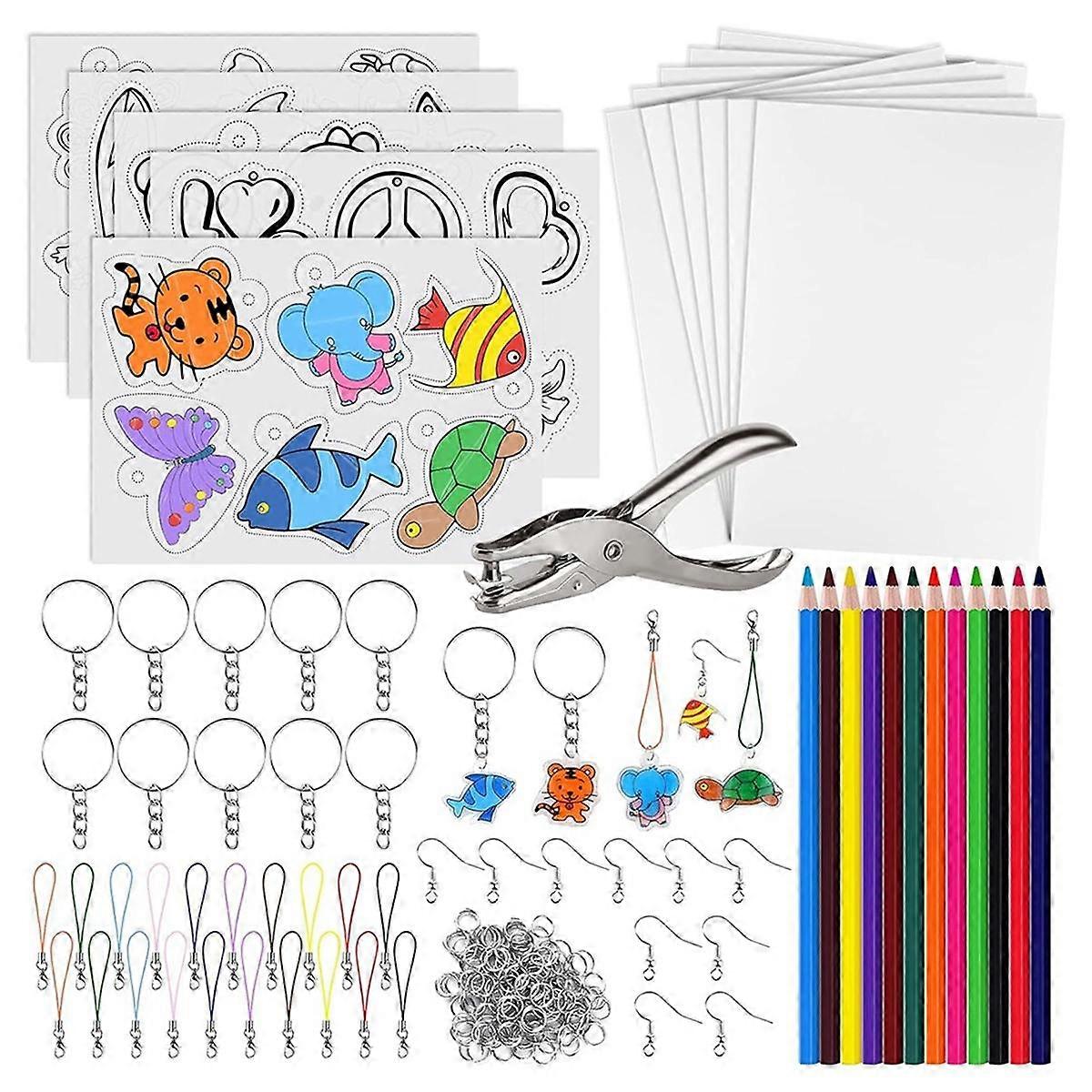 168 Pcs Shrinking Plastic Sheets Kit Includes 15 Shrinking Film Art Paper, Hole Punch, 12 Colored P