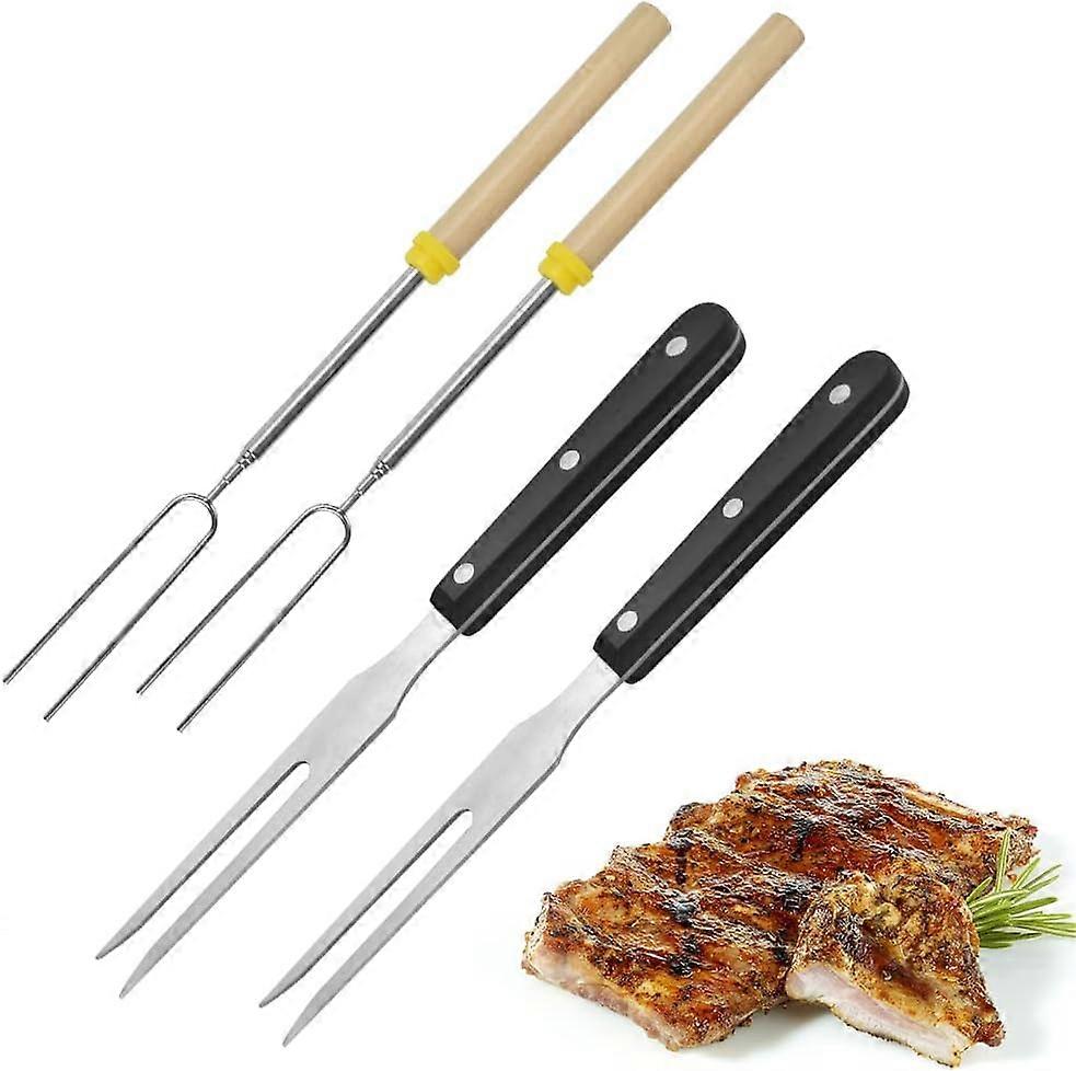 2 Pcs Carving Fork 2 Pcs Marshmallow Roasting Sticks Barbecue Forks BBQ Telescoping Smores Skewers Barbecue