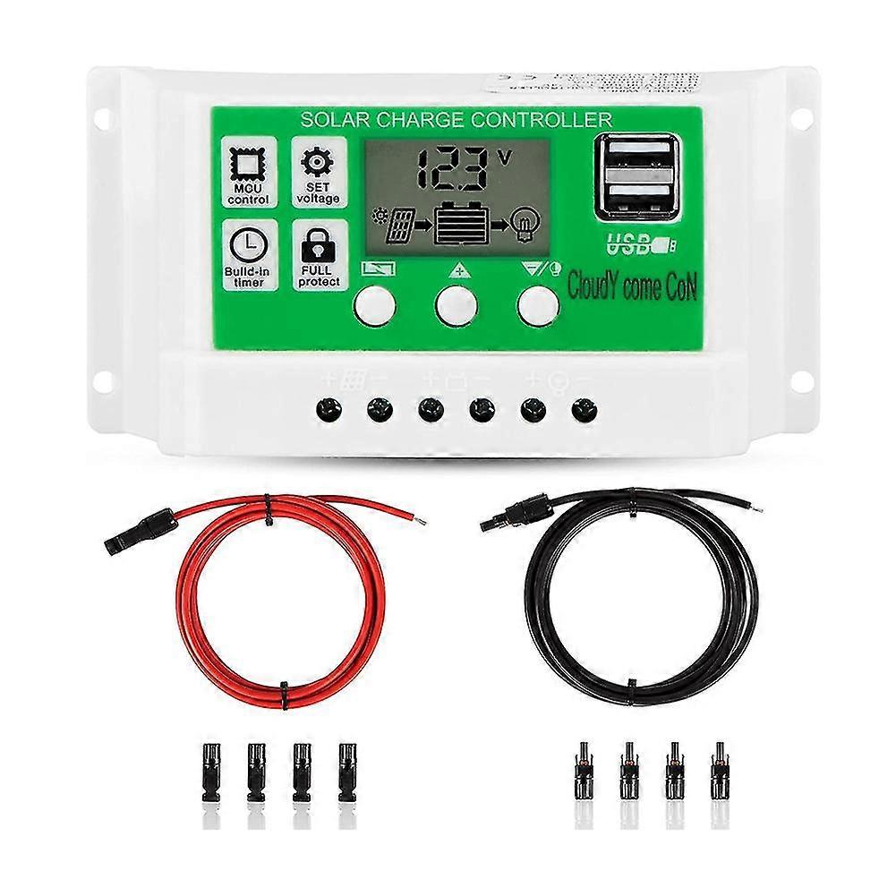 30amp Solar Charge Controller Kit, 12v/24v Solar Panel Charge Controller With Lcd Display Dual Usb