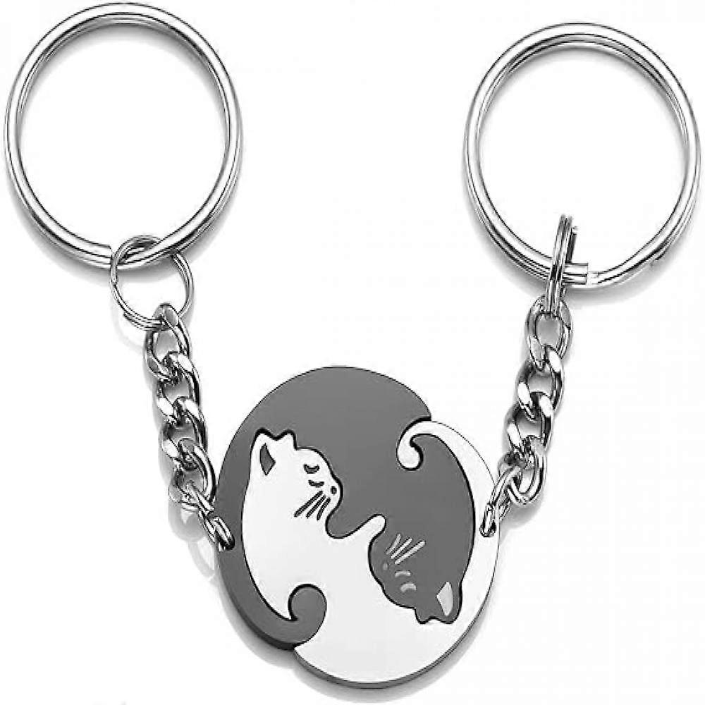 2pcs Black and White Matching Puzzle Cat Couples Keychain