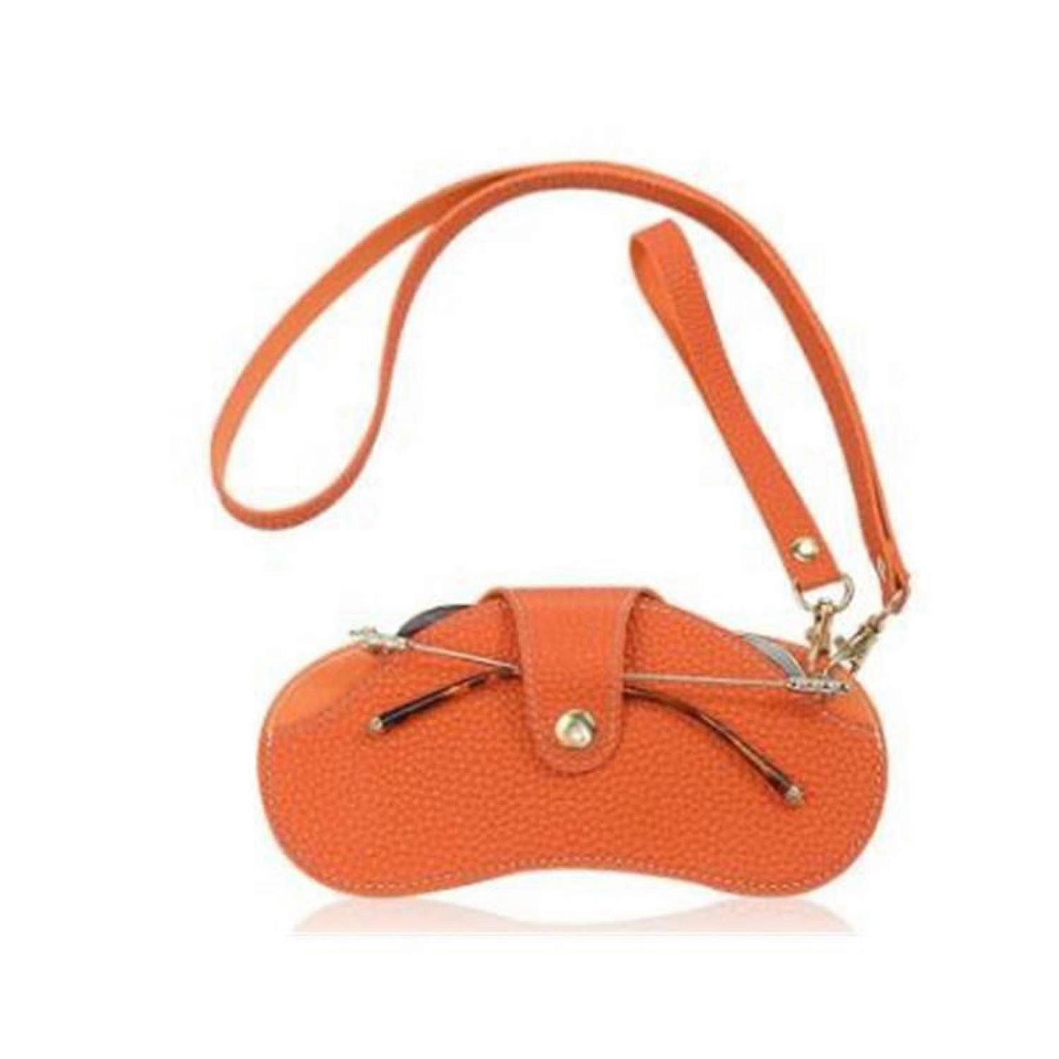 Orange stylish soft glasses case with hand and neck strap