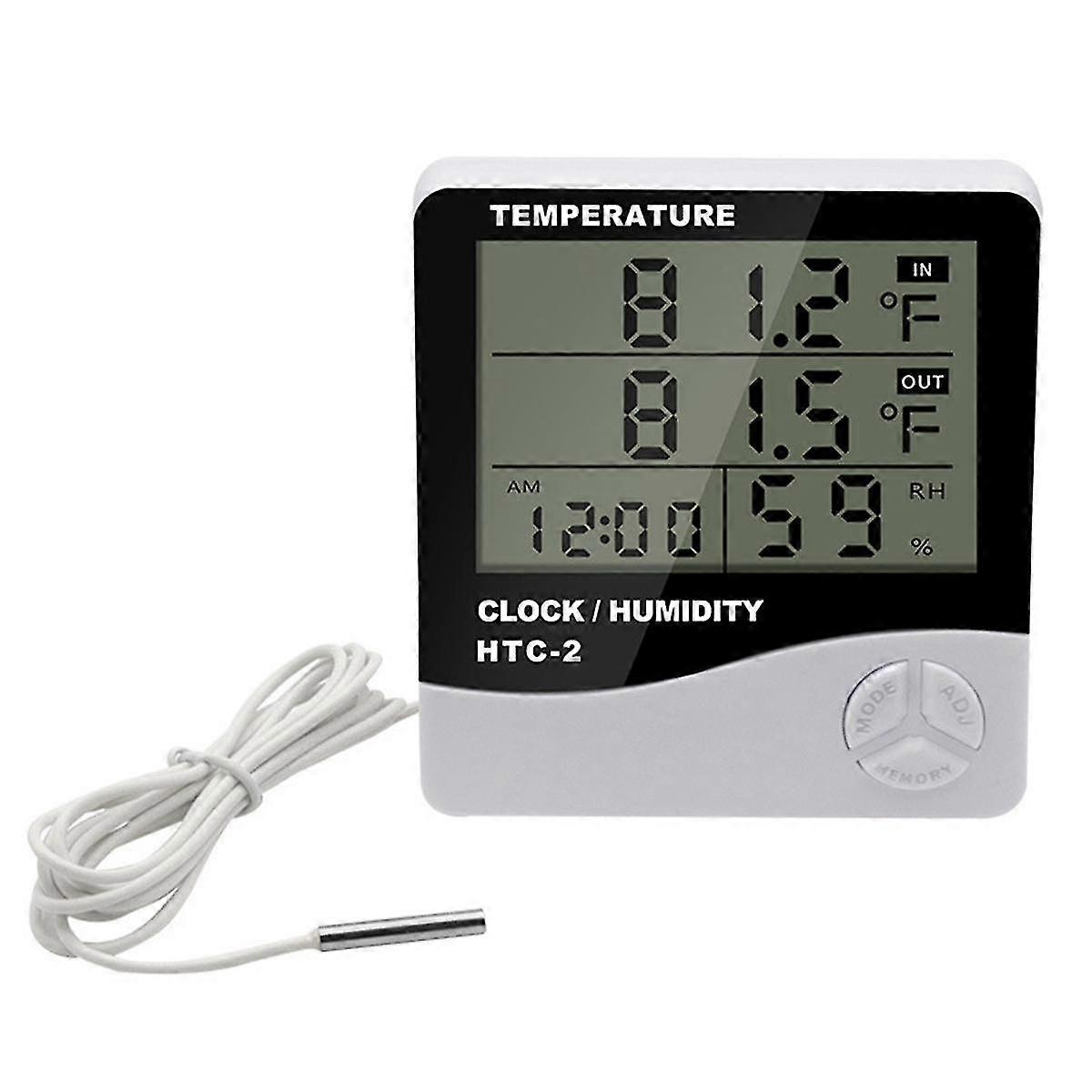 Thermometer with Time and Alarm Clock Function for Measuring Temperature Humidity Including 1.4M/55.11in Probe