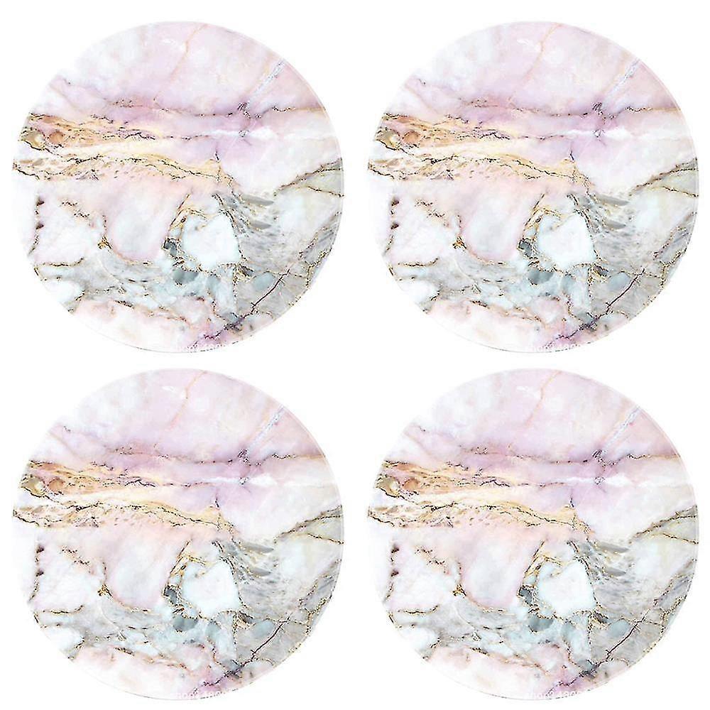 Marble Pattern Coasters - Round Drinks Absorbent Stone Coaster Set With Ceramic Stone And Cork Base