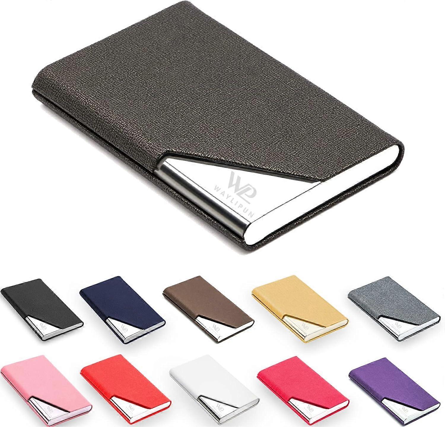 المهنية بو الجلود والفولاذ المقاوم للصدأ اسم العمل حالة بطاقة ، نحيف معدن الجيب حامل بطاقة مع إغلاق مغناطيسي (أسود)