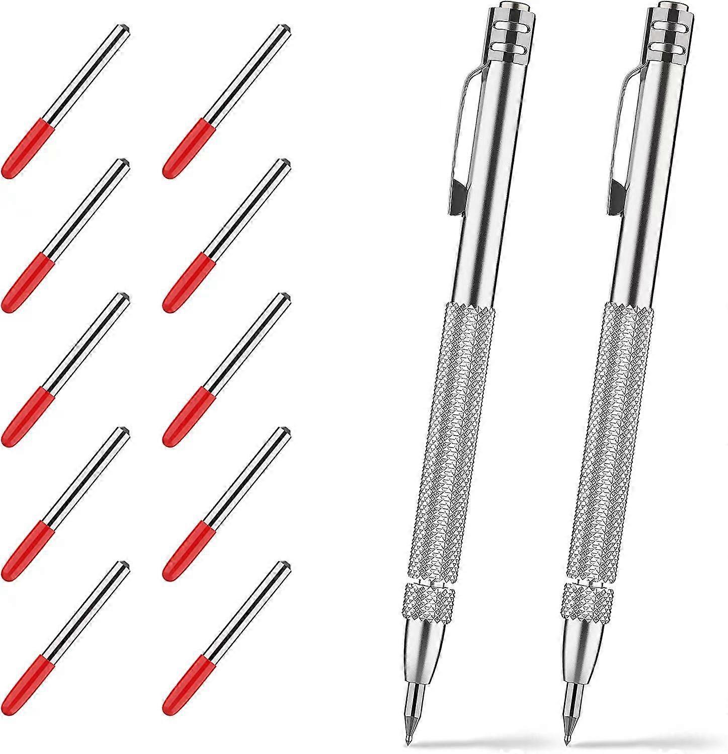 Pack Tungsten Carbide Scriber with 12 Replacement Marking Tips, Aluminum Carbide Engraving Tool with Clip,